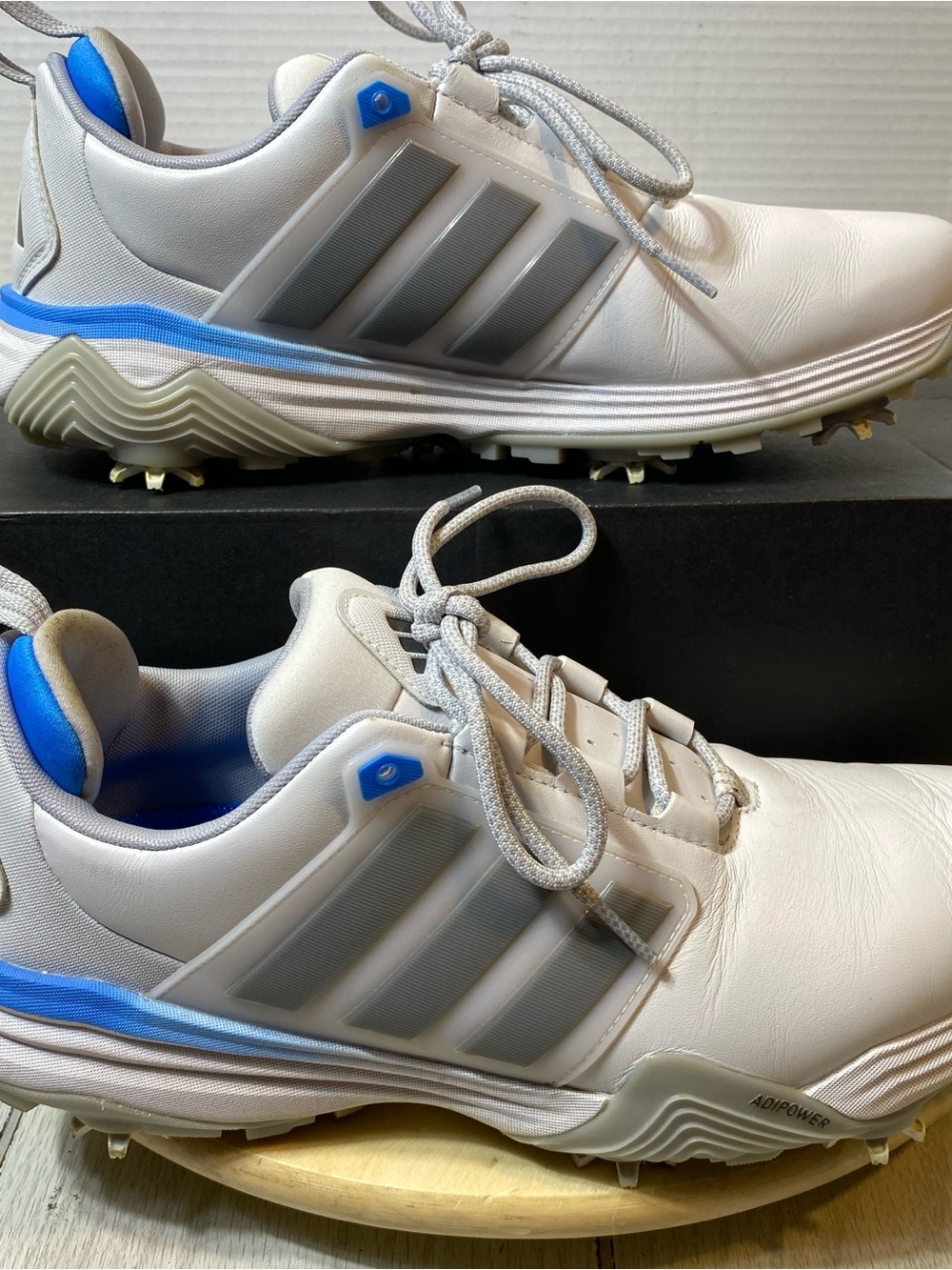 Adidas Adipower 26 Men's Golf Shoes White Grey Blue Spiked Size US 12